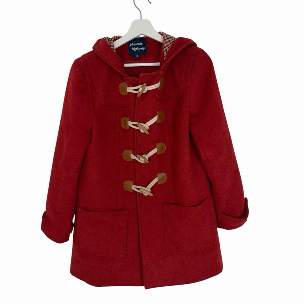 Modcloth Princess Highway Wool Blend Coat 10 Hooded Lined Toggle Front Brick Red